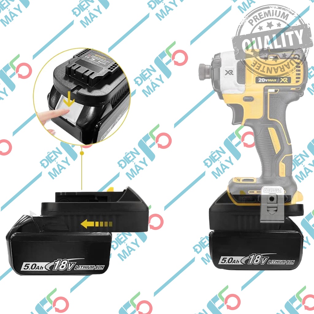 DMF5 Đế chuyển pin Makita 18V thành pin Dewalt 18V - Pin Makita chạy máy Dewalt (Không kèm pin)