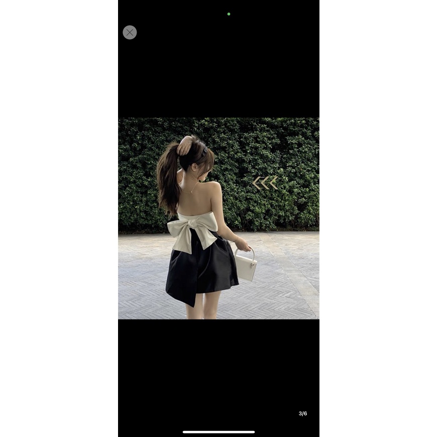 Váy cúp ngực dáng ngắn EMIX, đầm phối tacta xinh, nơ sau, không có mút, size dưới 54kg