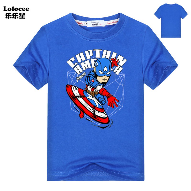 Áo thun bé trai in hình Marvel Avengers Captain America, Chất liệu cotton thoáng mát mềm mịn, Thấm hút mồ hôi, SSSHOP 02