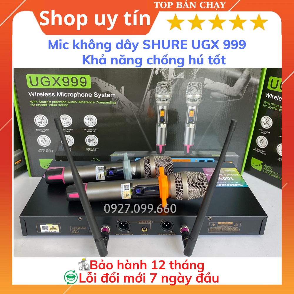 Mic Không Dây Shure UGX999, Mic hát karaoke chuyên Nghiệp,gia đình,Tự Động Dò Sóng Sạch, Chống Rú- rít, Độ Nhạy Cao.