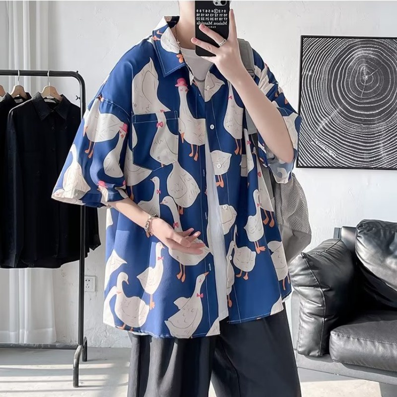 Áo Sơ Mi Lụa Lạnh Cao Cấp Tay Ngắn Phong Cách Hong Kong Thời Trang Mùa Hè Hàng Mới Dành Cho Nam Nữ