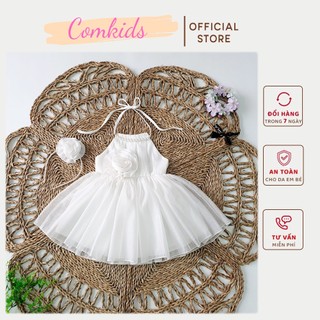 Váy Yếm Công Chúa Trắng Đính Ngọc Và Hoa Cho Bé Gái Từ 5-30kg, Đầm Trẻ Em, Váy Tre Em, Mặc Đi Tiệc, Đi Chơi, Sinh Nhật