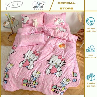 Bộ Chăn Ga Gối Cotton PL Hình Kitty Hồng, Chất Liệu Thoáng Mát Đủ Kích Thước CAS Decor