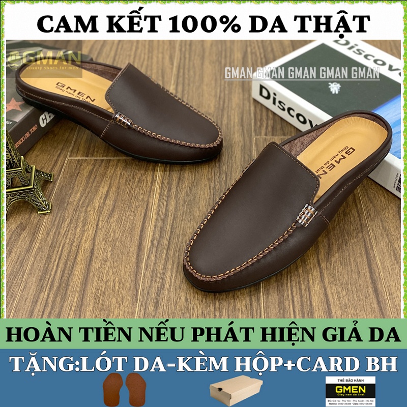 Giày sục nam chất liệu da bò nguyên tấm đế cao su may chỉ bền bỉ bảo hành 1 năm TK0102