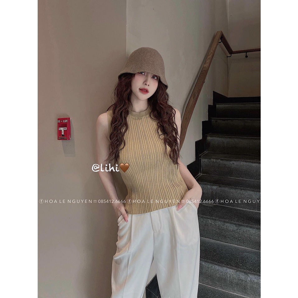 Áo len gân nữ sát nách trơn basic cổ tròn hàng Quảng Châu đẹp dày dặn co giãn tốt, áo ba lỗ len tăm nữ dáng ôm 8339 5