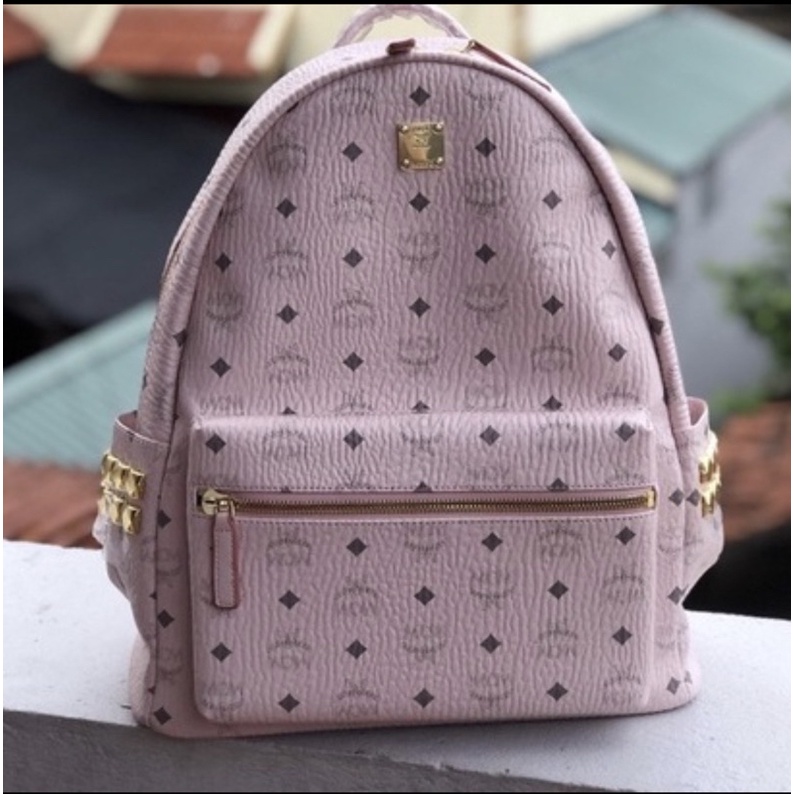 PASS balo MCM màu hồng size 40 da thật