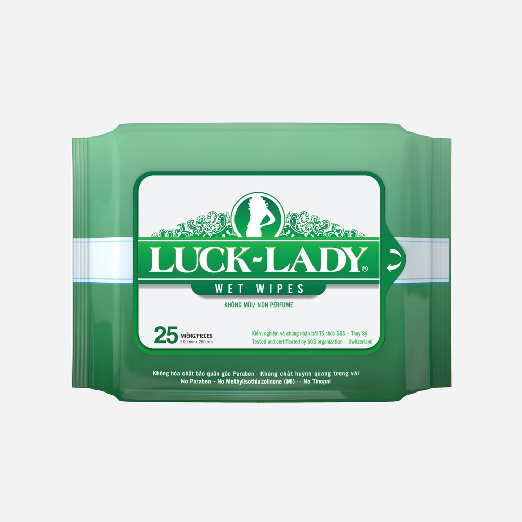 Khăn giấy ướt cho làn da nhờn và nhạy cảm Lucky Lady Không mùi 25 tờ