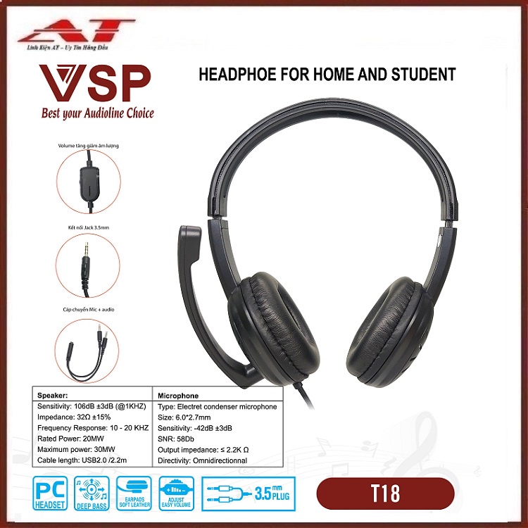 Tai Nghe VSP T18 (Chuyên học và làm việc online)