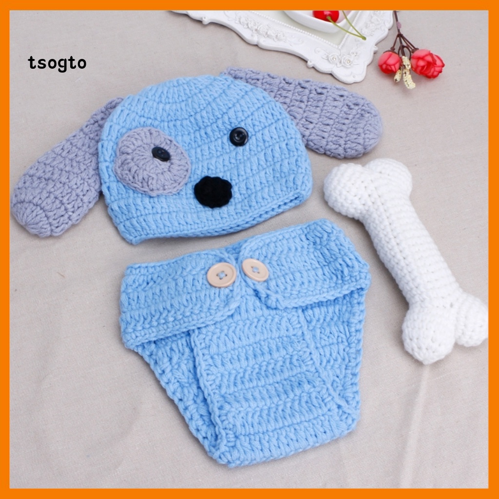 1 Set Mũ Len Hình Chú Chó Hoạt Hình Làm Đạo Cụ Chụp Ảnh Cho Bé Sơ Sinh