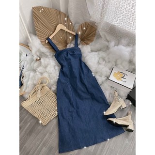 ĐẦM MIDI JEAN DENIM 2 DÂY SUÔNG
