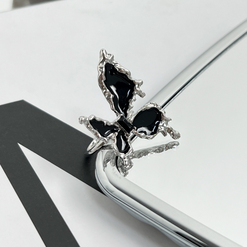 Nhẫn Hình Bướm Đen zircon Phong Cách hip hop Hàn Quốc Cá Tính Có Thể Điều Chỉnh Cho Nữ