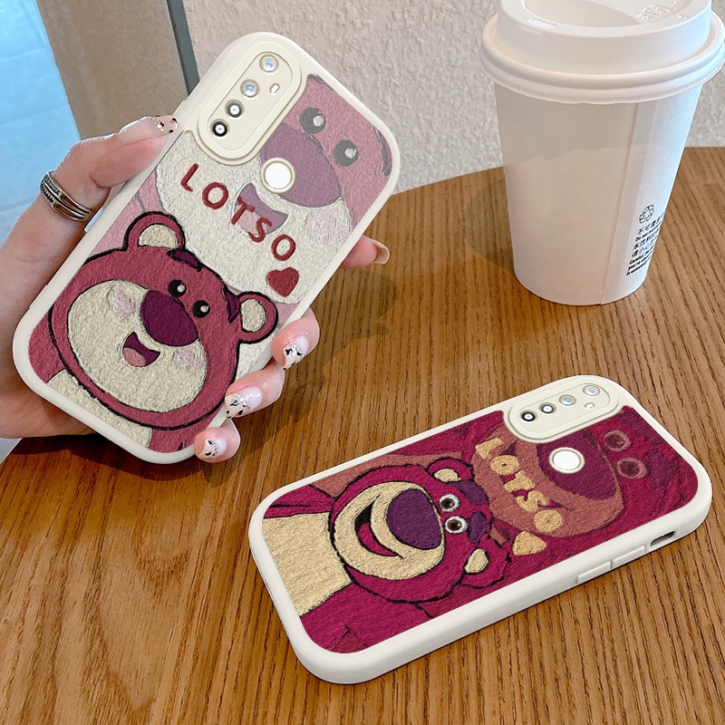 Ốp Điện Thoại Da PU Hình Gấu Dâu Tây Cho Realme 5 5i 5S 6i