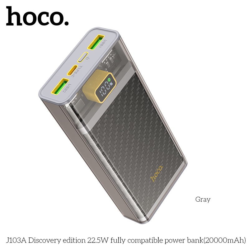 Pin dự phòng Hoco J103A 20000mAh QC3.0 22.5W, PD TypeC 20W, Màn hình LCD  - Hãng phân phối
