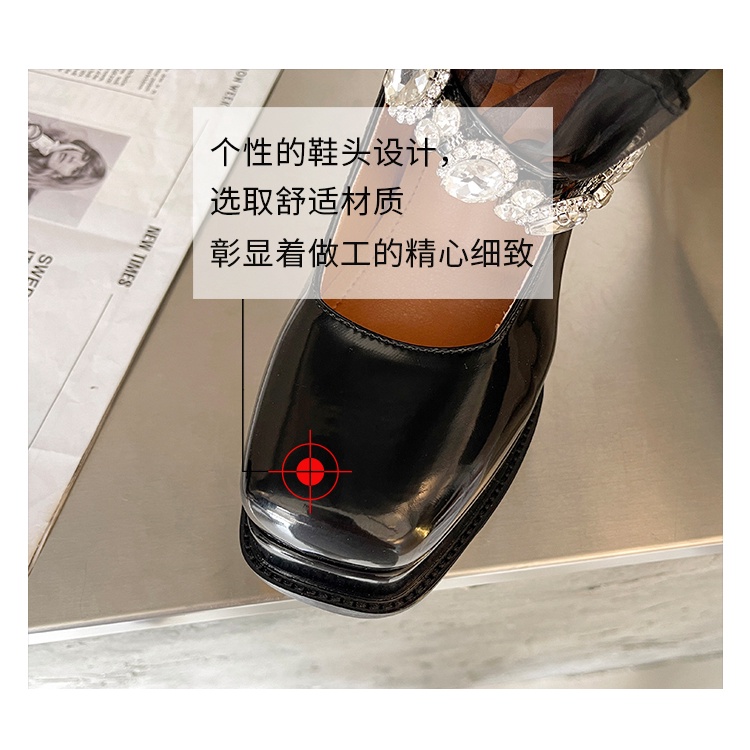 Giày Búp Bê Da Mũi Vuông Đính Đá Phong Cách Lolita Thời Trang Mùa Xuân 2023