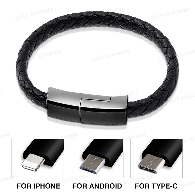 Dây cáp sạc nhanh thiết kế kiểu vòng đeo tay bằng da sáng tạo thích hợp cho Android IOS Type-C
