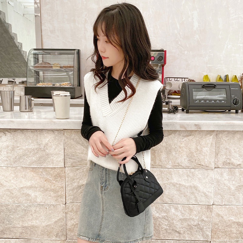 MISCHA Túi Đeo Chéo Vai Bằng Da PU Thêu Chữ Thời Trang Hàn Quốc Dành Cho Nữ