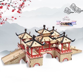 Đồ chơi lắp ráp 3D gỗ mô hình Lotus Bridge cắt laser