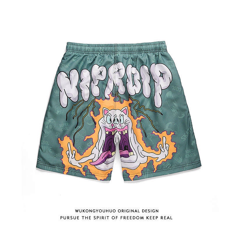 Quần short đi biển ống đứng họa tiết Graffiti hiphop cho nam 3gXW