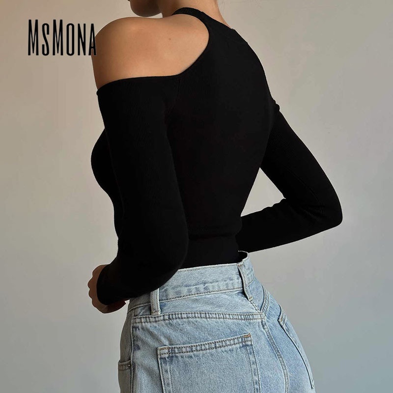 MsMona Áo Thun Dệt Kim Màu Trơn Dáng Ôm Thời Trang 2023 Quyến Rũ Cho Nữ