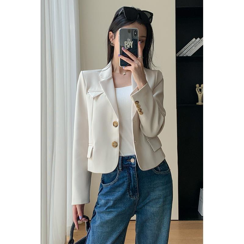 Áo Khoác Vest Dáng Ngắn Màu Be Phong Cách Mới 2023 Thời Trang Mùa Thu Cao Cấp Dành Cho Bạn Nữ / Nam