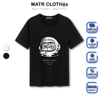 Áo thun đen nam nữ in hình Astro Cat tay ngắn form rộng Unisex