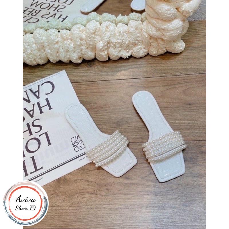 Dép Lê bệt nữ H2STORE mũi vuông da bóng hóttrend 2022.