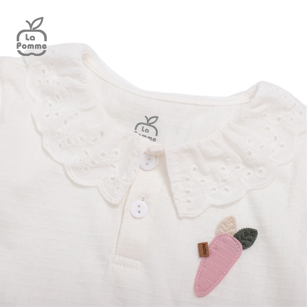Bộ cộc tay La Pomme polo cổ ren - Trắng