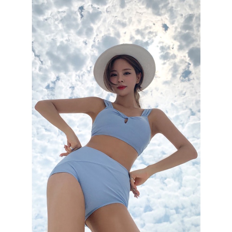 Bikini 2 mảnh đồ bơi đi biển 2 dây bản to xoắn ngực sexy cạp cao LUHAZO che bụng tốt nâng ngực hở lưng  2536 F-10