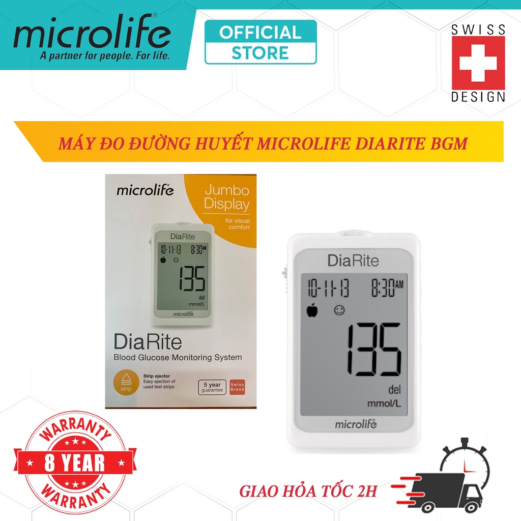 Máy Đo Đường Huyết Microlife Diarite BGM Cho Kết Quả Chính Xác 5 Giây