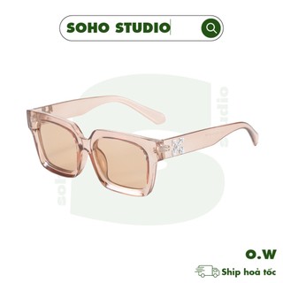Gọng kính cận, kính mát nam nữ thời trang Soho Studio gọng chữ nhật O.W oversize màu champagne kèm tròng 0 độ chống UV