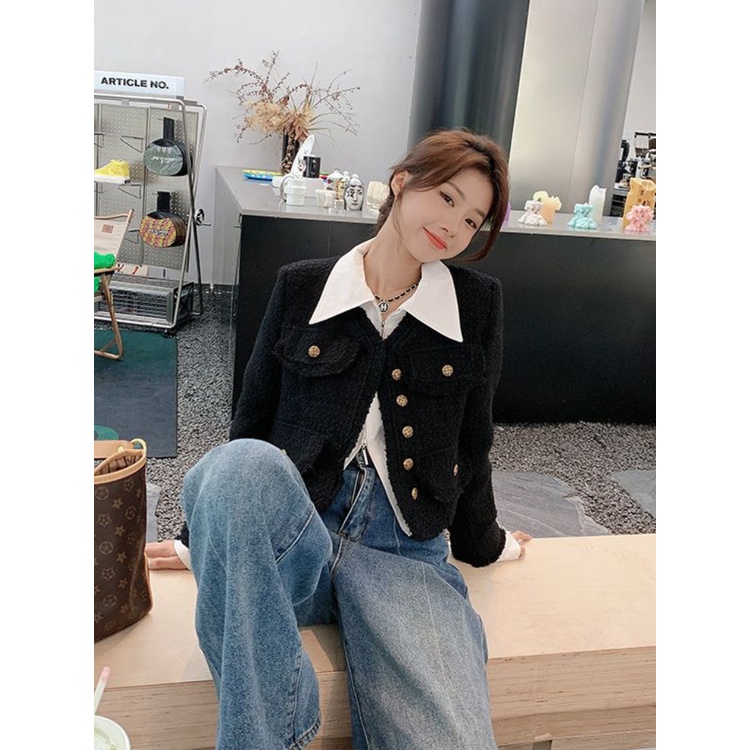 Áo sơ mi croptop nữ màu trắng niche thiết kế cảm giác xếp lớp bên trong áo sơ mi dài tay áo sơ mi nữ màu trắng