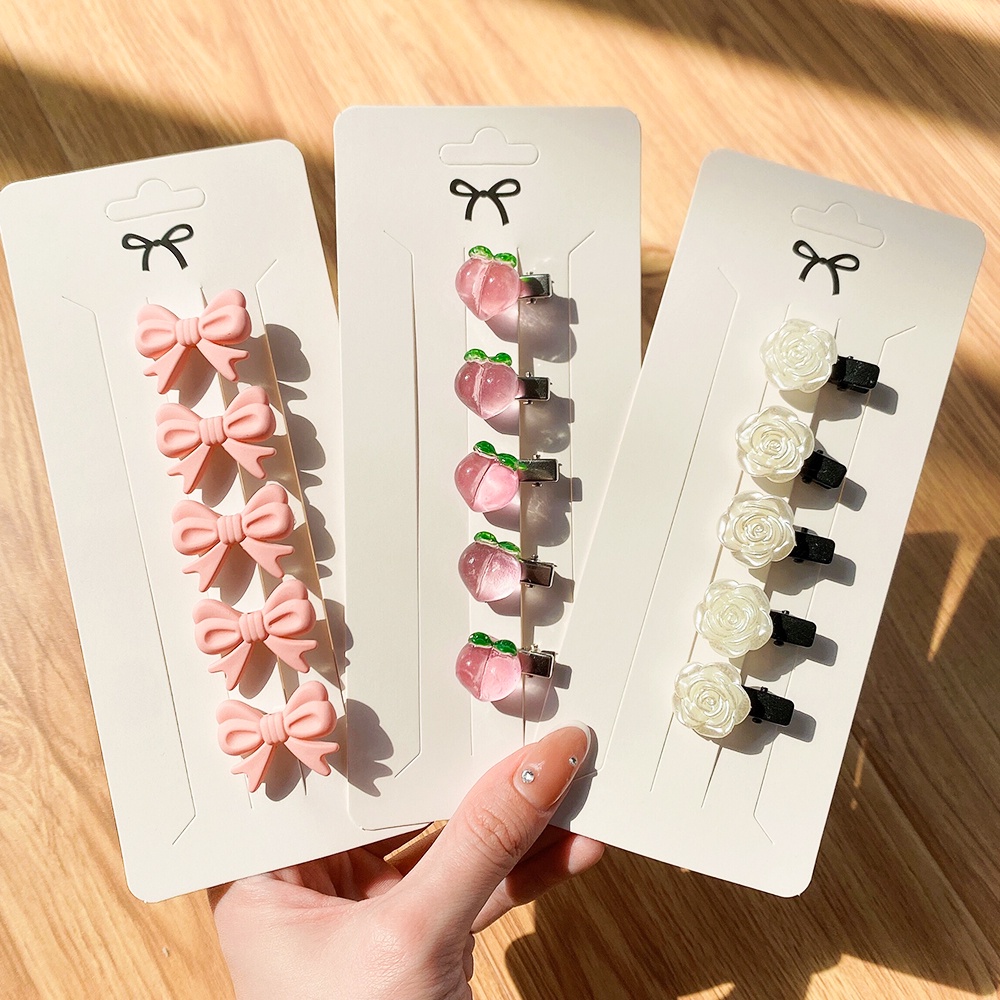Set 5 Kẹp Tóc Nơ Trái Tim Hoạt Hình Dễ Thương Cho Bé Gái