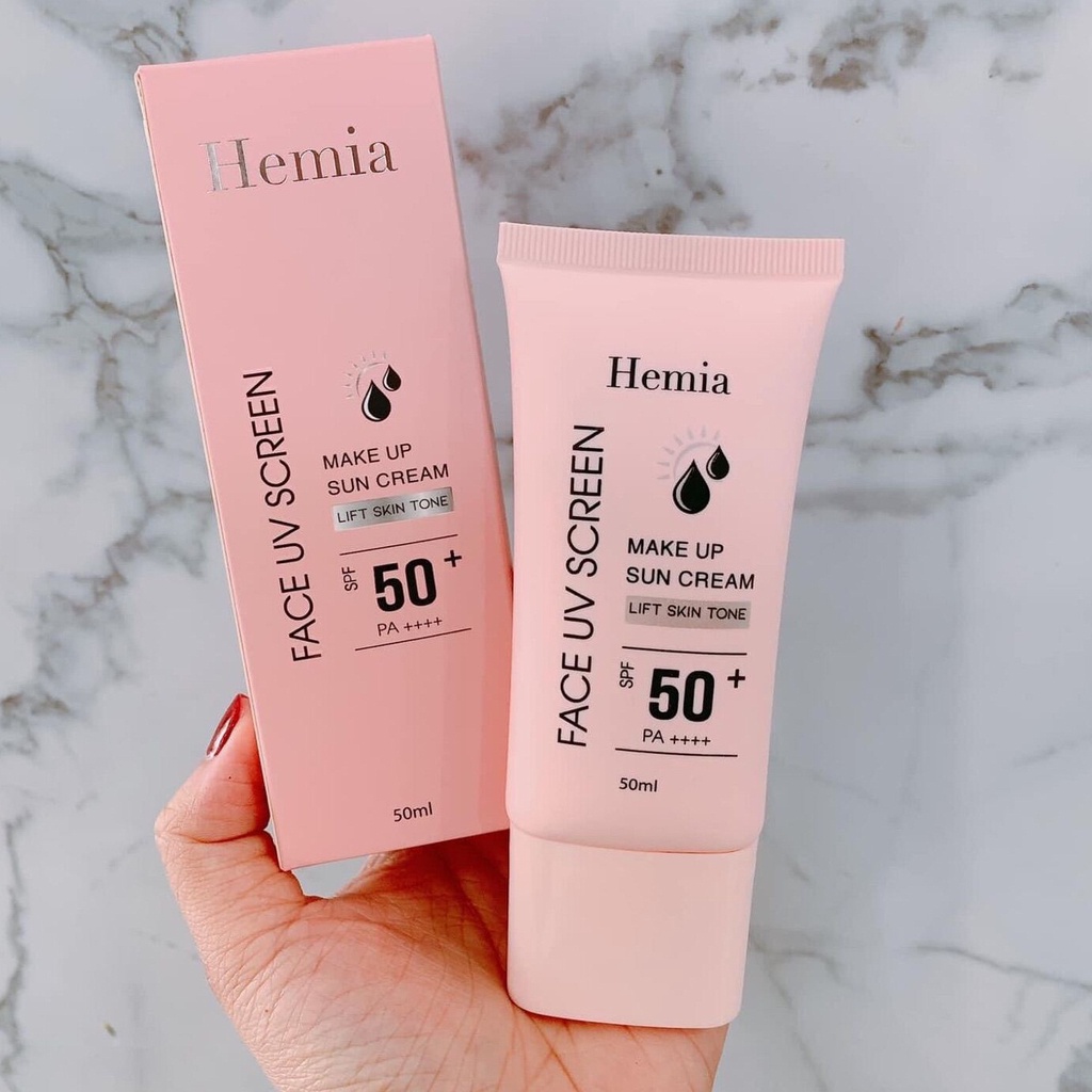 Kem chống nắng Hemia trang điểm nâng tone bảo vệ da Face UV Screen SPF 50+ Hàn Quốc kiềm dầu dành cho da nhạy cảm 50ml