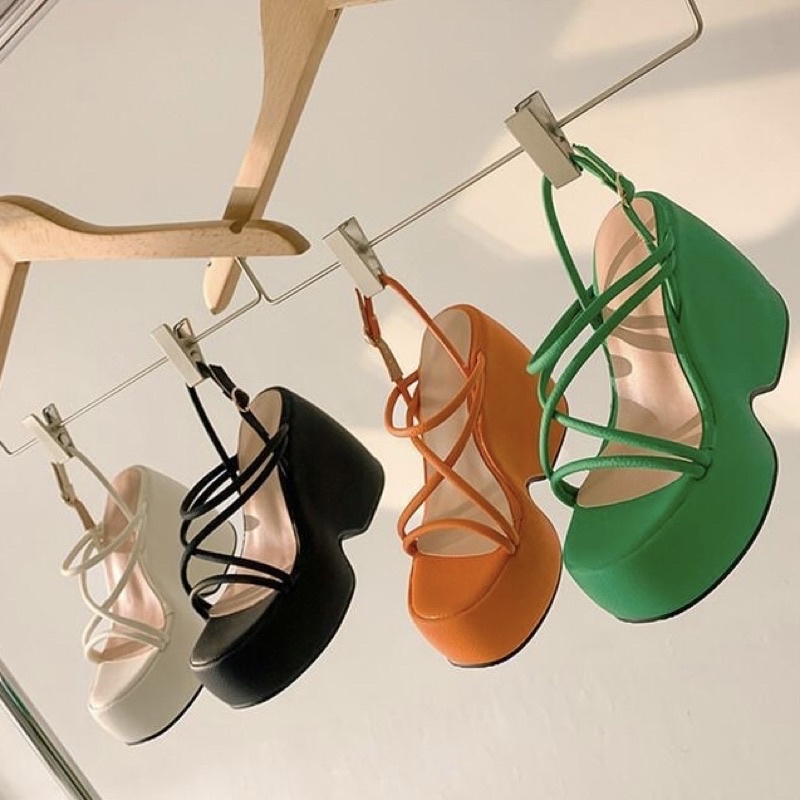 Giày đế bánh mì dây chỉ thanh lịch cao cấp đế cao 12,5cm