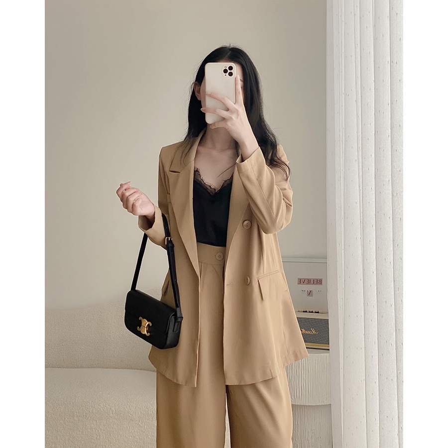 Áo Blazer Nữ MYAN Thiết Kế Chất Tuysi 1 Lớp Màu Pastel Hồng, Xanh Ngọc, Nâu Rêu, Đen, Nâu Be, Bơ AVN062209