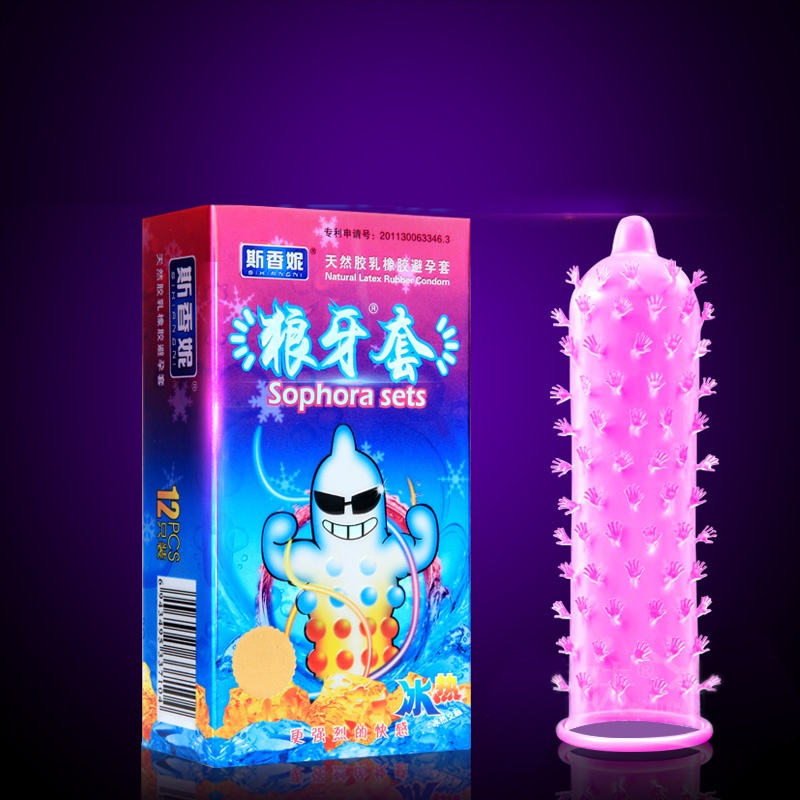 12 cái bao cao su kích thích băng và lửa niềm vui bôi trơn bao cao su hạt siêu mỏng kondom dành cho người lớn