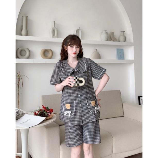 tkutrang_Bộ đồ bầu và sau sinh kẻ cổ ren chất đẹp, có khóa kéo cho bé ti BD194