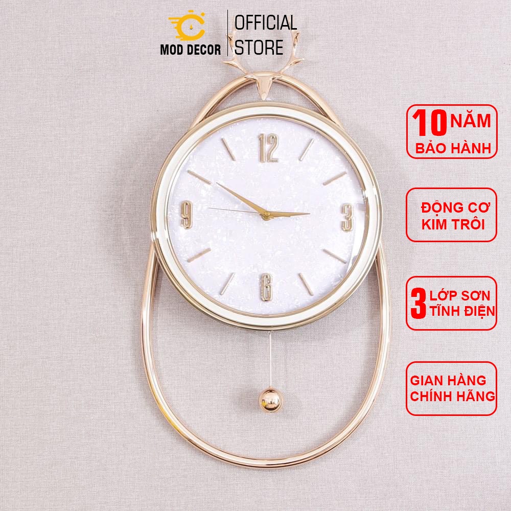 Đồng hồ trang trí cao cấp quả lắc, mặt kính pha lê MOD Decor mã 373