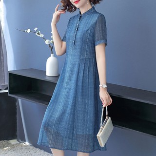Váy ngắn tay mùa hè của mẹ, quần áo phụ nữ trung niên và cao tuổi 50 tuổi