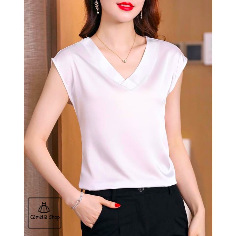 Áo Sơ Mi trung niên nữ U30 U40 U50,Áo Nữ  Cổ Chéo Tay Ngắn Trẻ Trung HT_ Thời Trang Trung Niên