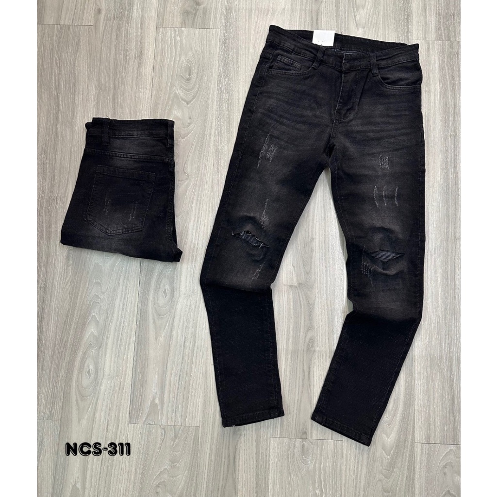 (Ảnh thật) Quần jean nam mèo cào phối rách gối cá tính size 28-34