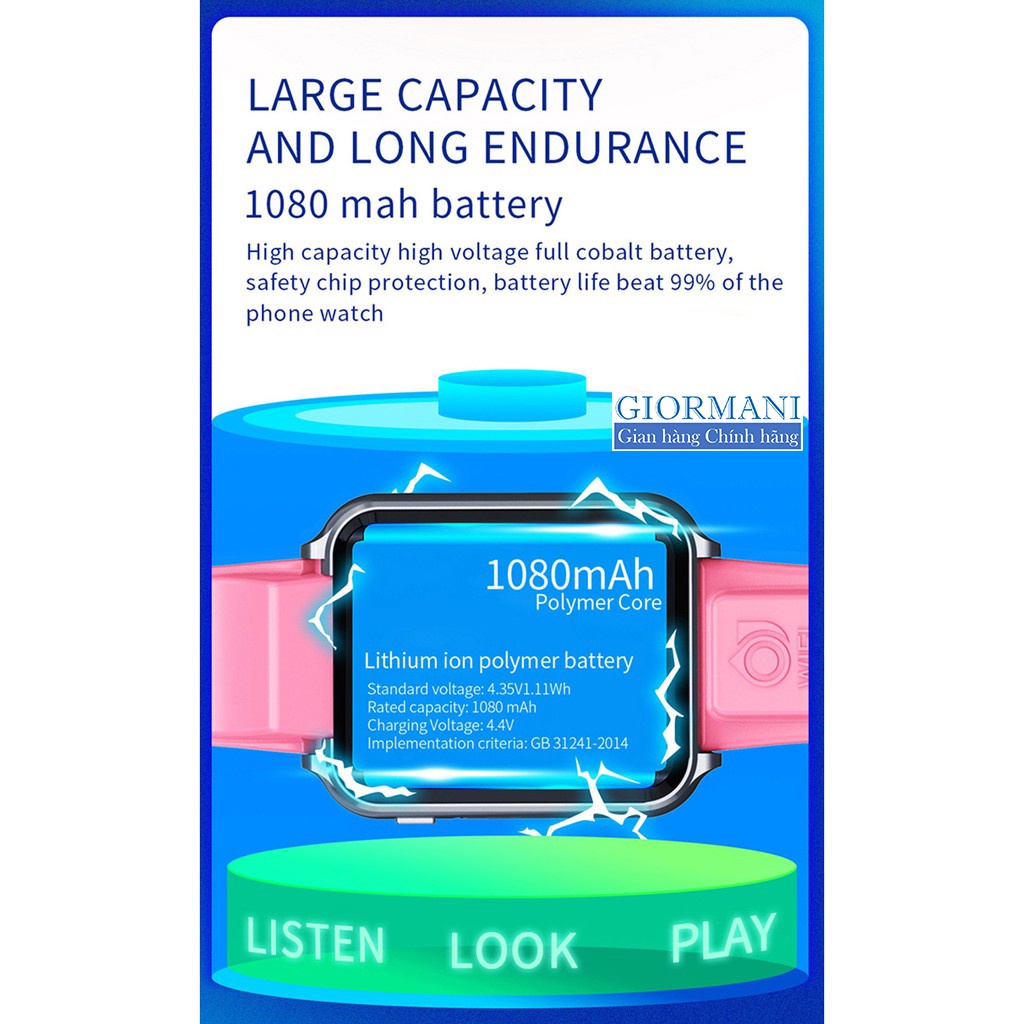 Đồng hồ thông minh lắp SIM định vị GPS WIFI nghe gọi VIDEO 4G  - Hàng cao cấp GIORMANI