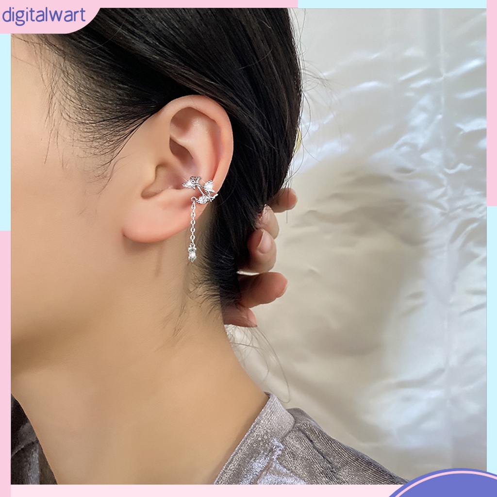 Bông Tai Dáng Dài Hình Chiếc Lá Đính Đá Chống Dị Ứng Thời Trang Cho Nữ