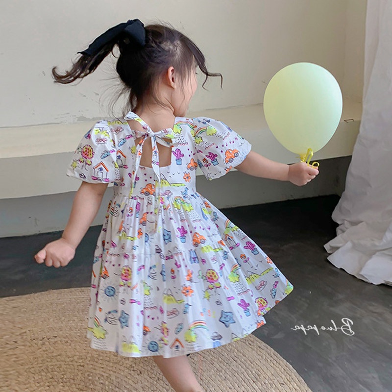 CATIMINI Đầm Công Chúa Tay Phồng Họa Tiết Hoạt Hình Thời Trang Mùa Hè Cho Bé Gái