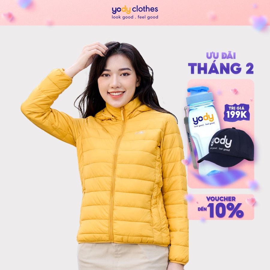 Áo phao nữ YODY có mũ siêu nhẹ siêu gọn giữ ấm tốt chống thấm nước PHN5000