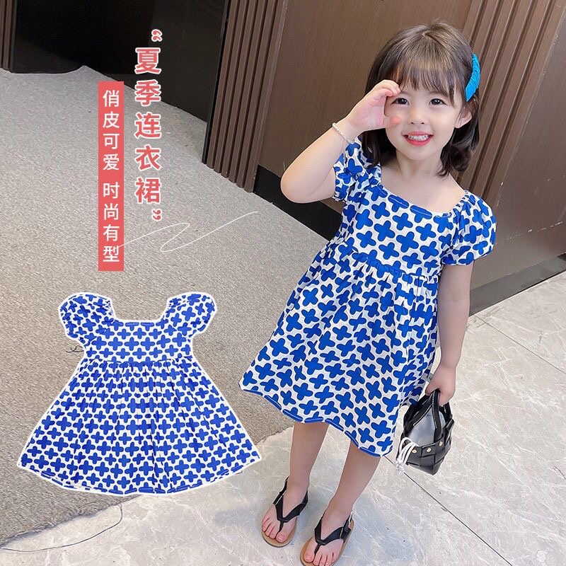 Babyfair Đầm Bé Gái Tay Phồng Ngắn Dễ Thương Thanh Lịch In Hoa Đáng Yêu Cho Trẻ Em