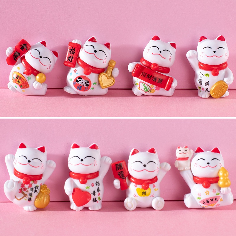 Tượng Mèo thần tài Neko may mắn 8 mẫu trang trí xe hơi, bàn làm việc, chậu cây,trang trí bánh Kích thước 4,3x3,1cm M2068