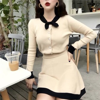 Order set chân váy + áo len nơ hàng quảng châu