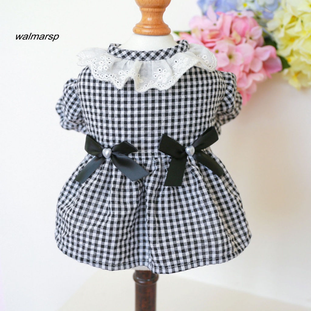 Đầm Mềm Mại Họa Tiết Sọc Caro Trắng Đen Đính Nơ Cài Nút Cho Thú Cưng