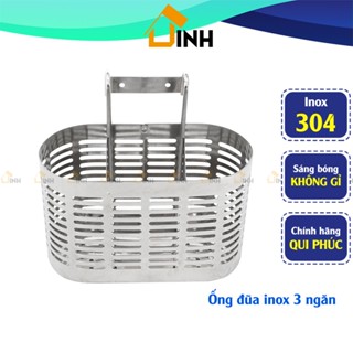  Qui Phúc Ống đũa inox 304 Oval 3 ngăn Ống đựng muỗng đũa inox 